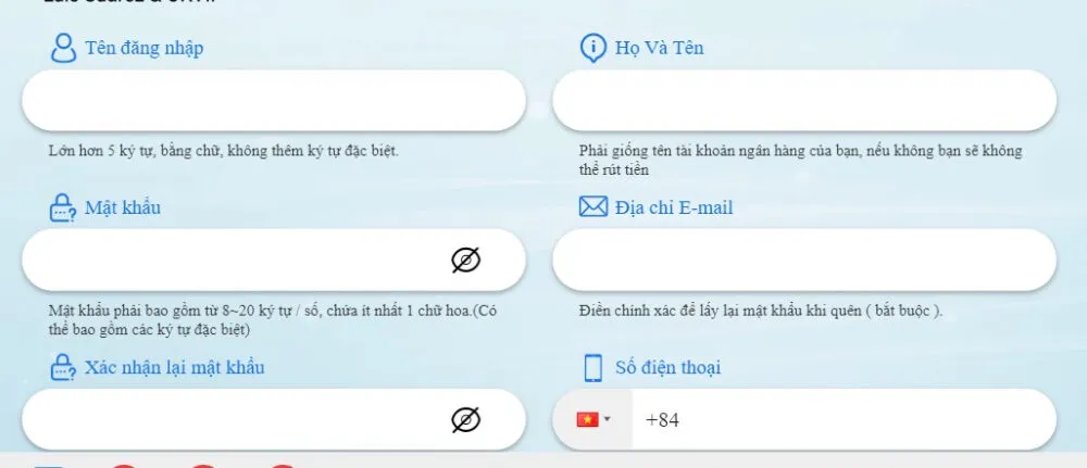 Điền đầy đủ thông tin đăng ký để được xét duyệt