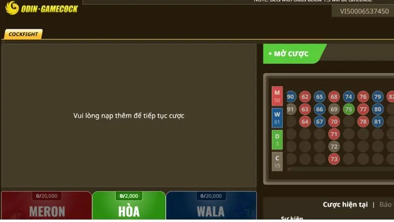 Đa dạng các cửa cược tại Đá gà Odin Gamecock 