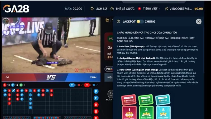 Đá gà Ga28 đa dạng thể loại cược, thưởng jackpot cực khủng