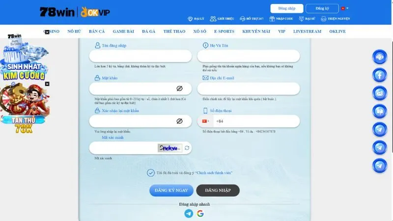 Đăng ký 78win để tham gia chơi tài xỉu online