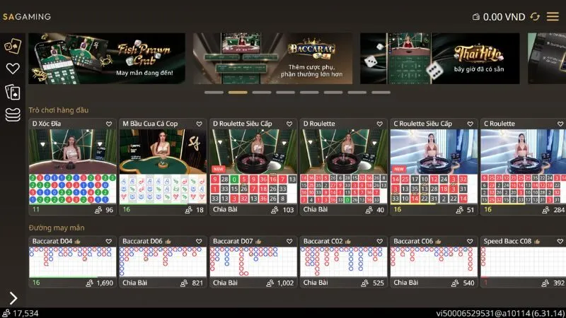 Sảnh SA Casino chuyên nghiệp với đội ngũ dealer xinh đẹp