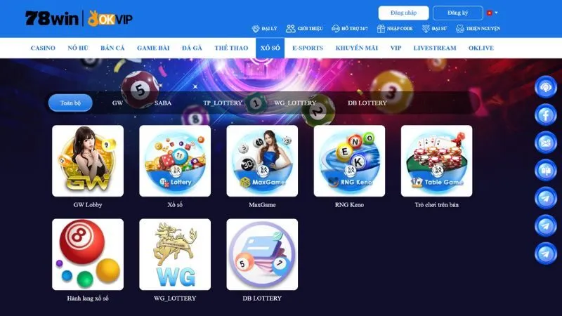Giao diện sảnh xổ số tại 78win