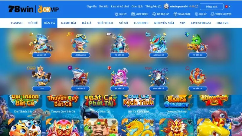 Nhà cái 78win hợp tác với nhiều nhà cung cấp game bắn cá hàng đầu